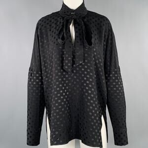 TIBI Size M Black Viscose Dots Bow Blouse